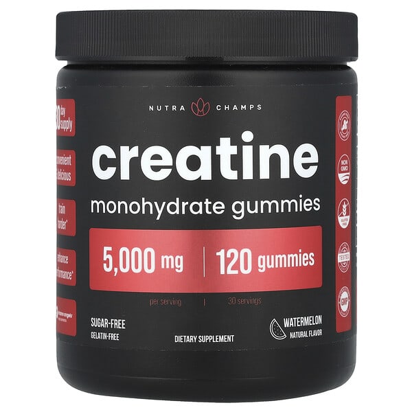 NutraChamps, Creatine Monohydrate Gummies, Watermelon, 120 Gummies (1,250 mg per Gummy)