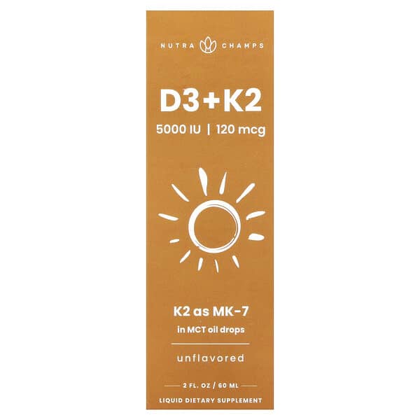 NutraChamps, D3 + K2 Liquid Drops, Unflavored, 2 fl oz (60 ml)