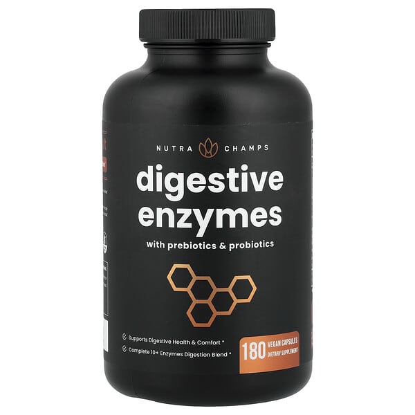 NutraChamps, Digestive Enzymes with Prebiotics & Probiotics, 180 Vegan Capsules
