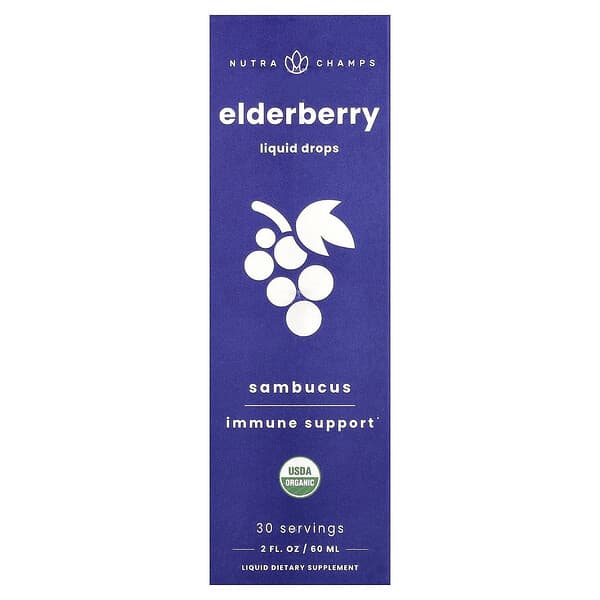 NutraChamps, Elderberry, Sambucus, Liquid Drops, 2 fl oz (60 ml)