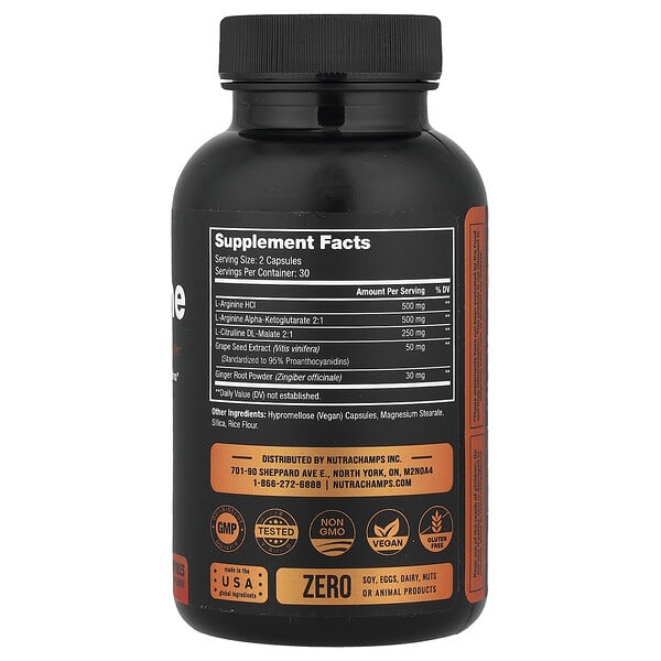 Alternative view of NutraChamps, L-Arginine, 60 Vegan Capsules