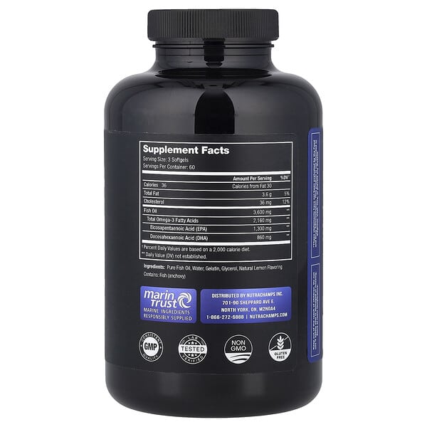 Alternative view of NutraChamps, Omega 3 Fish Oil, Natural Lemon, 180 Softgels (1,200 mg Per softgel)