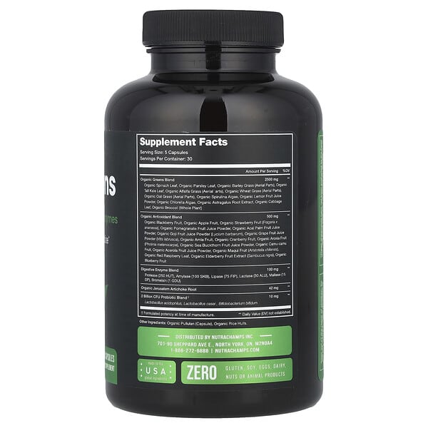 Alternative view of NutraChamps, Super Greens With Superfoods, Probiotics & Enzymes, 150 Vegan Capsules