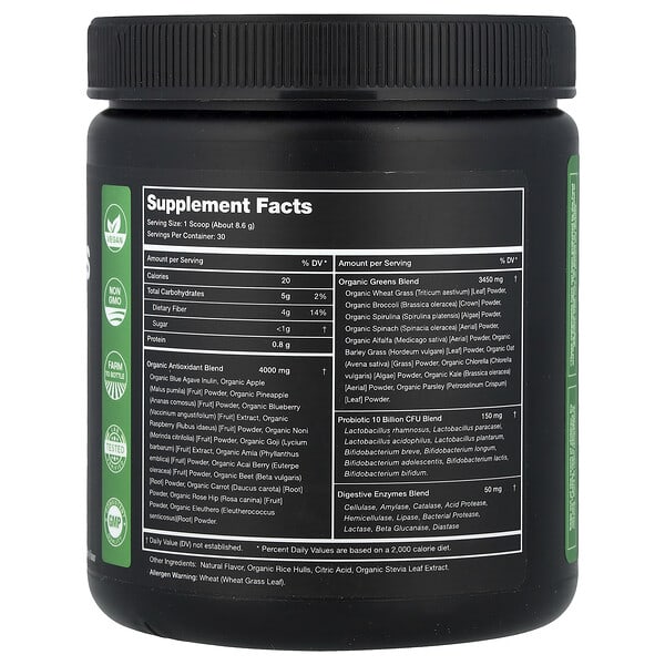 Alternative view of NutraChamps, Super Greens With Superfoods, Probiotics & Enzymes, Natural Berry, 9.10 oz (258 g)