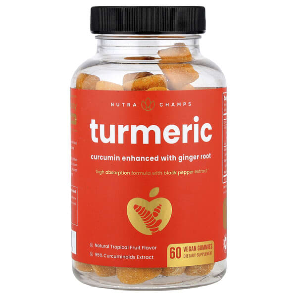 NutraChamps, Turmeric Gummies, Natural Tropical Fruit, 60 Vegan Gummies