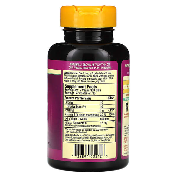Alternative view of Nutrex Hawaii, BioAstin® Supreme, Hawaiian Astaxanthin, 6 mg, 60 Vegan Soft Gels