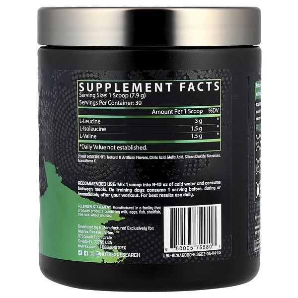 Alternative view of Nutrex Research, BCAA 6000™ Recovery, Green Apple, 8.36 oz (237 g)