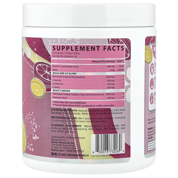 Alternative view of Nutrex Research, Creatine for Women + Booty & Beauty, Pink Lemonade, 11.43 oz (323.98 g)