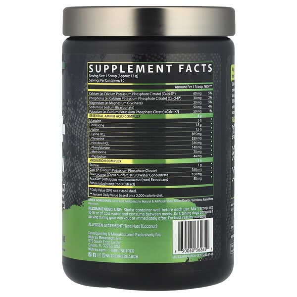 Alternative view of Nutrex Research, EAA + Hydration, Lemon Lime, 13.76 oz (390 g)