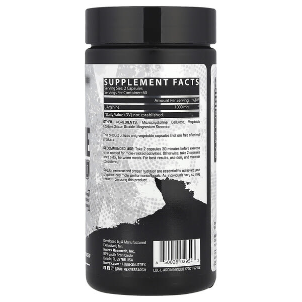 Alternative view of Nutrex Research, L-Arginine 1000, 120 Capsules (500 mg per Capsule)