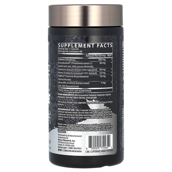 Alternative view of Nutrex Research, LIPO-6, Hardcore, Maximum Strength, 60 Capsules