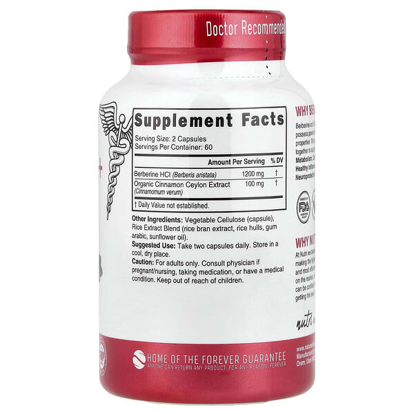 Alternative view of Nutri, Berberine + Ceylon Cinnamon, 120 Vegan Capsules
