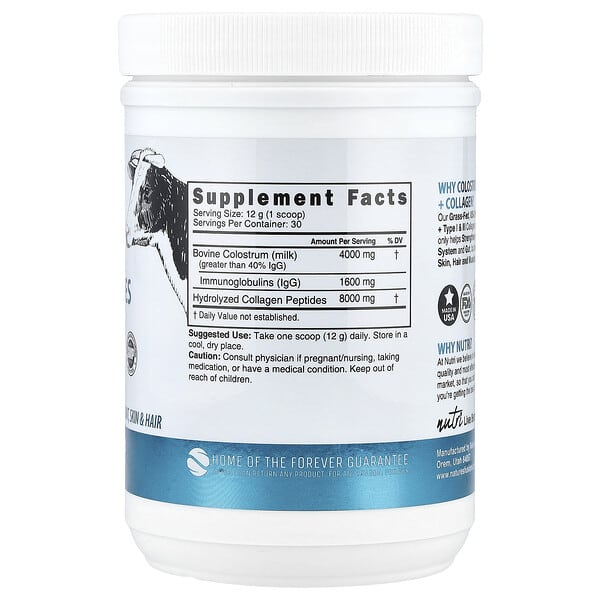 Alternative view of Nutri, Colostrum + Collagen Peptides, Unflavored, 12.7 oz (360 g)