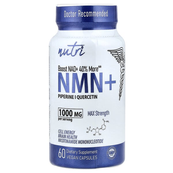 Nutri, NMN+, Max Strength, 60 Vegan Capsules