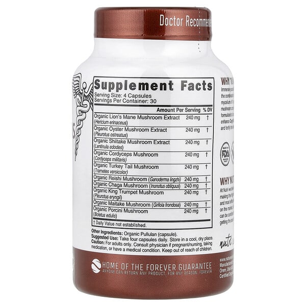 Alternative view of Nutri, Organic 10 Mushrooms, 120 Organic Capsules