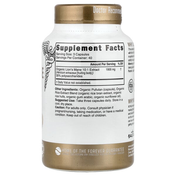Alternative view of Nutri, Organic Lion's Mane, 120 Organic Capsules (633 mg per Capsule)