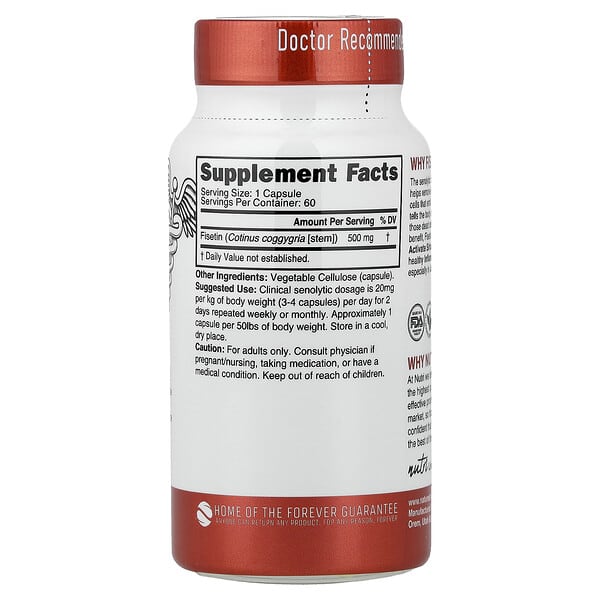 Alternative view of Nutri, Powerful Senolytic Fisetin, 500 mg, 60 Vegan Capsules