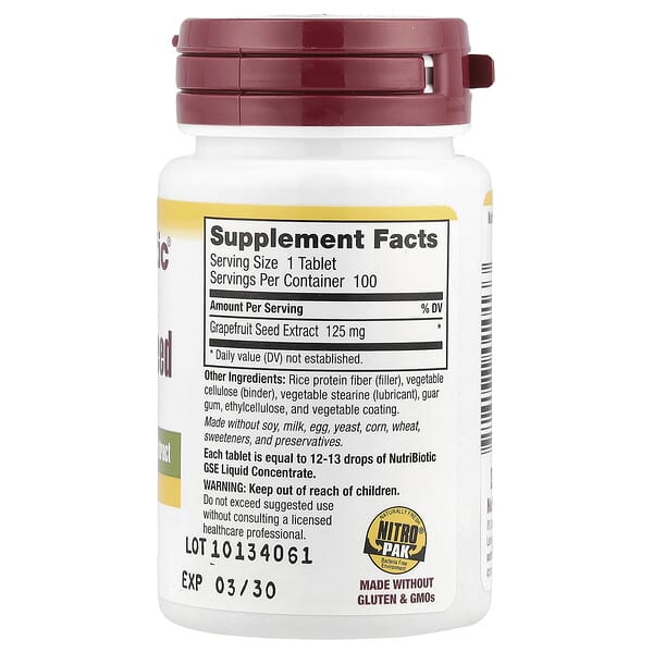Alternative view of NutriBiotic, Grapefruit Seed Extract, High Potency, 125 mg, 100 Tablets
