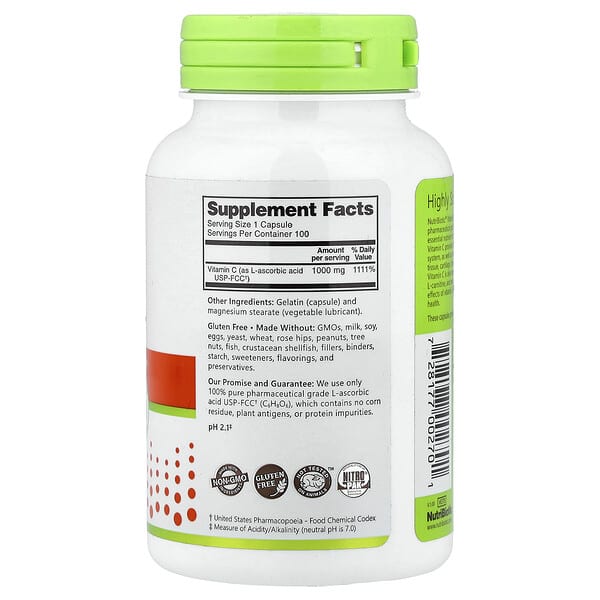 Alternative view of NutriBiotic, Immunity, Vitamin C, 1,000 mg, 100 Gluten Free Capsules