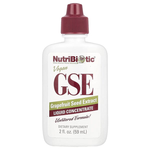 NutriBiotic, Vegan GSE Grapefruit Seed Extract, Liquid Concentrate, 100 mg, 2 fl oz (59 ml)