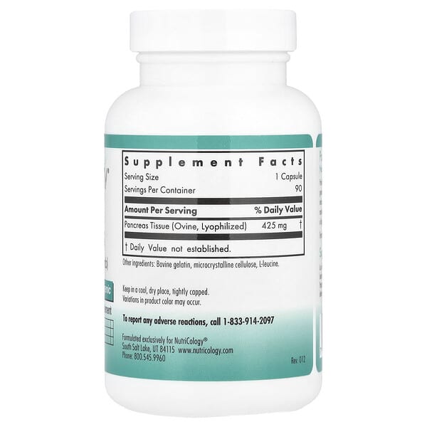 Alternative view of Nutricology, Pancreas, Natural Glandular (Lamb), 425 mg, 90 Capsules