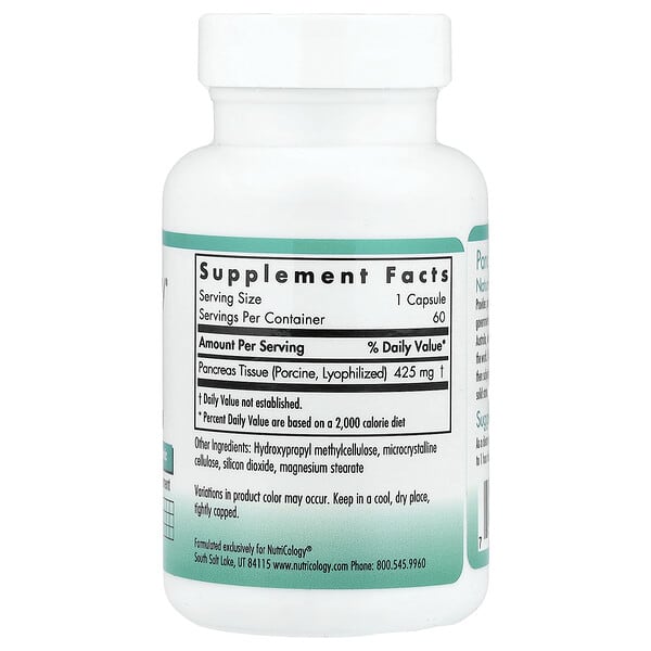 Alternative view of Nutricology, Pancreas, Natural Glandular (Pork), 60 Capsules (425 mg Per capsule)