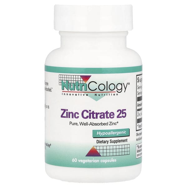 Nutricology, Zinc Citrate 25, 25 mg, 60 Vegetarian Capsules