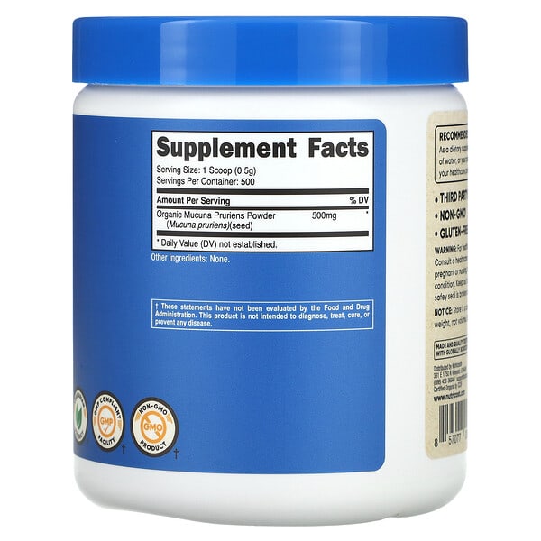 Alternative view of Nutricost, 100% Organic Mucuna Pruriens, Unflavored, 8.8 oz (250 g)