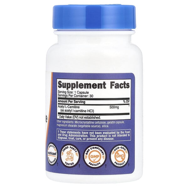 Alternative view of Nutricost, Acetyl L-Carnitine, 500 mg, 30 Capsules