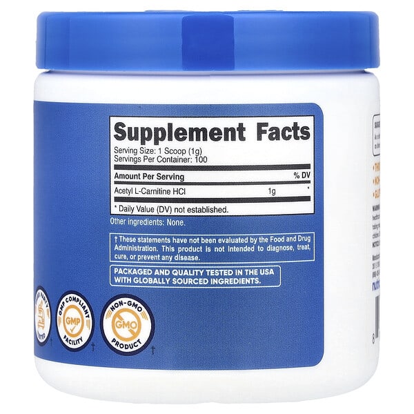 Alternative view of Nutricost, Acetyl L-Carnitine HCl, Unflavored, 3.6 oz (100 g)