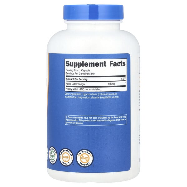 Alternative view of Nutricost, Apple Cider Vinegar, 500 mg, 240 Capsules