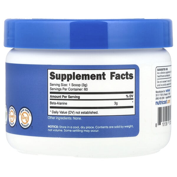 Alternative view of Nutricost, Beta-Alanine, Unflavored, 6.4 oz (180 g)