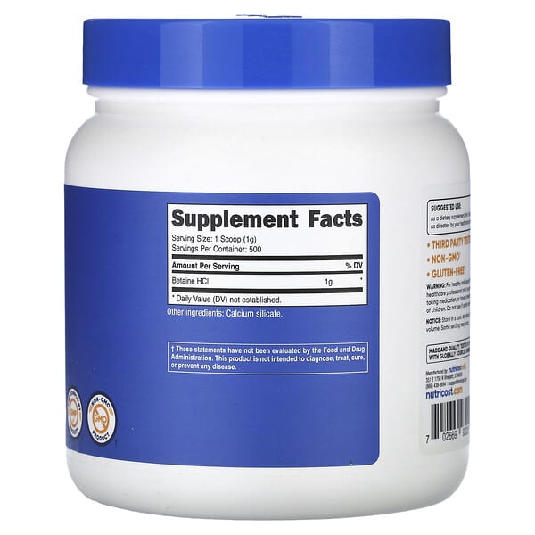 Alternative view of Nutricost, Betaine HCI, Unflavored, 18.1 oz (507 g)