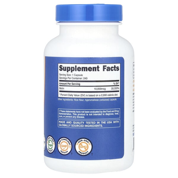 Alternative view of Nutricost, Biotin, 10,000 mcg, 240 Capsules