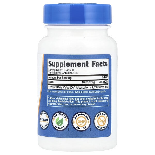Alternative view of Nutricost, Biotin, 10,000 mcg, 30 Capsules