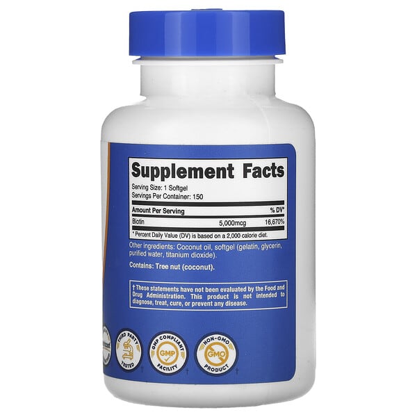 Alternative view of Nutricost, Biotin, 5,000 mcg, 150 Softgels
