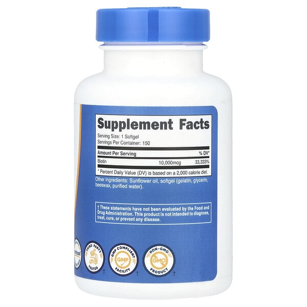 Alternative view of Nutricost, Biotin, Vitamin B7, 10,000 mcg, 150 Softgels