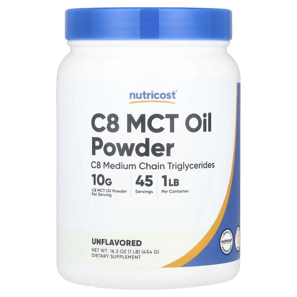 Nutricost, C8 MCT Oil Powder, Unflavored, 1 lb (454 g)