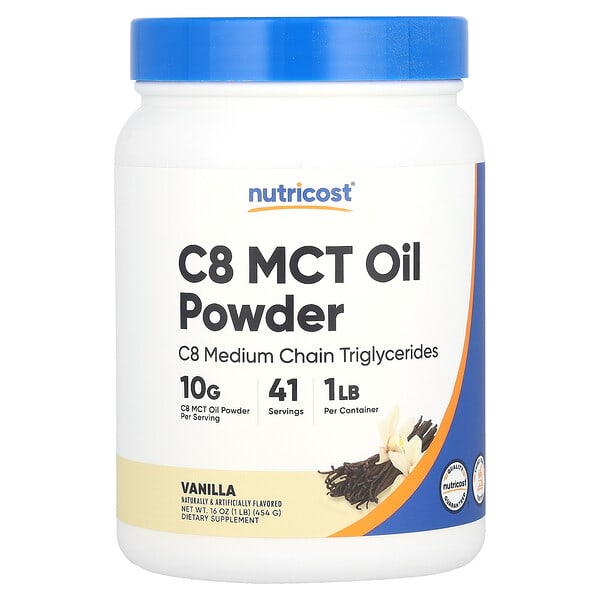 Nutricost, C8 MCT Oil Powder, Vanilla, 1 lb (454 g)