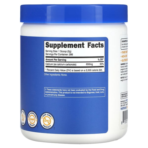Alternative view of Nutricost, Calcium Carbonate, Unflavored, 1.1 lb (500 g)
