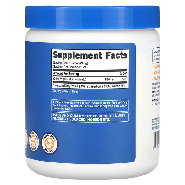 Alternative view of Nutricost, Calcium Citrate, Unflavored, 8.9 oz (250 g)