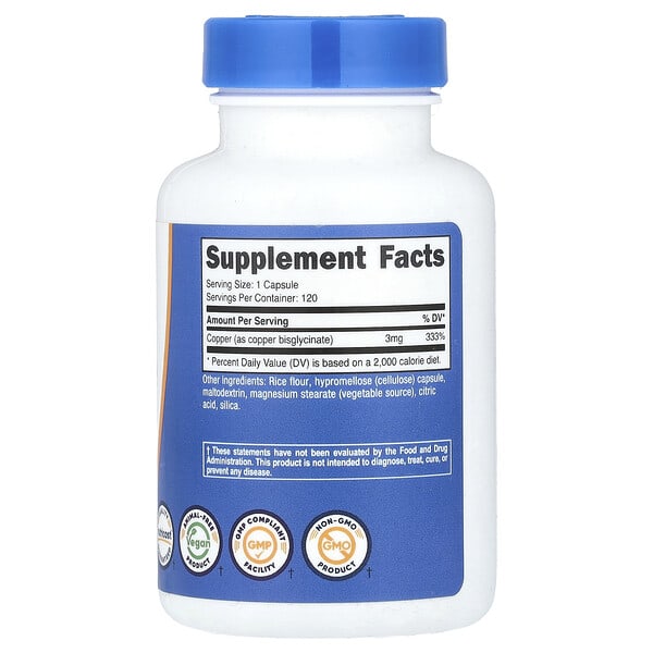Alternative view of Nutricost, Copper Glycinate, 3 mg, 120 Capsules