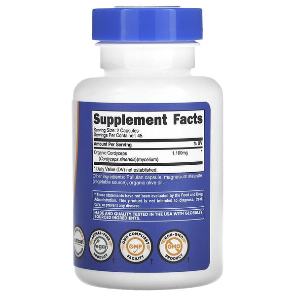 Alternative view of Nutricost, Cordyceps Mushroom, 90 Capsules (550 mg per Capsule)