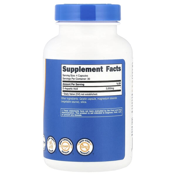 Alternative view of Nutricost, D-Aspartic Acid, 120 Capsules (750 mg per Capsule)