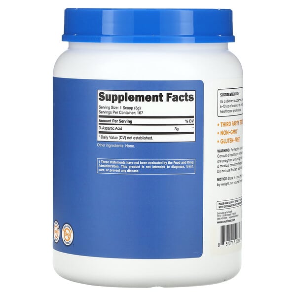 Alternative view of Nutricost, D-Aspartic Acid, Unflavored, 17.6 oz (500 g)