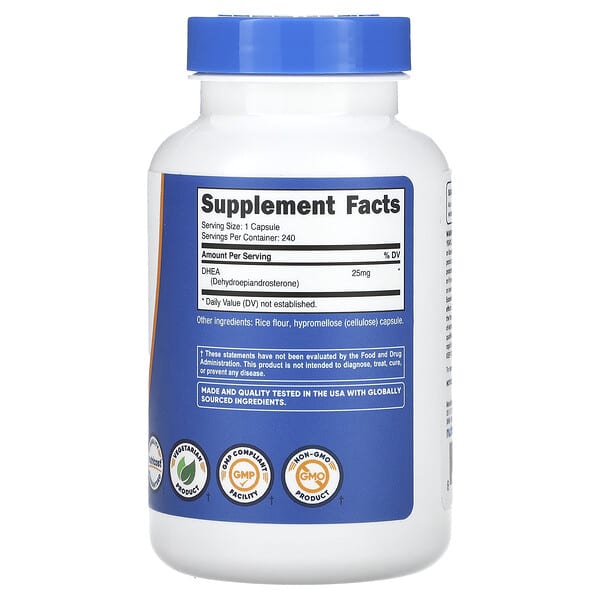 Alternative view of Nutricost, DHEA, 25 mg, 240 Capsules