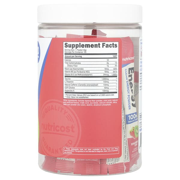Alternative view of Nutricost, Energy, Clean Energy Powder, Strawberry Kiwi , 20 Stick Packs, 0.18 oz (5 g) Each