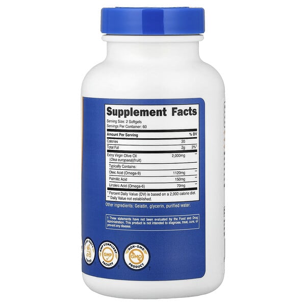 Alternative view of Nutricost, Extra Virgin Olive Oil, 120 Softgels (1,000 mg per Softgel)