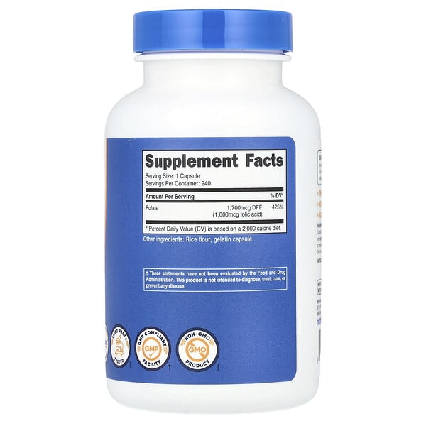 Alternative view of Nutricost, Folic Acid, 1,000 mcg, 240 Capsules
