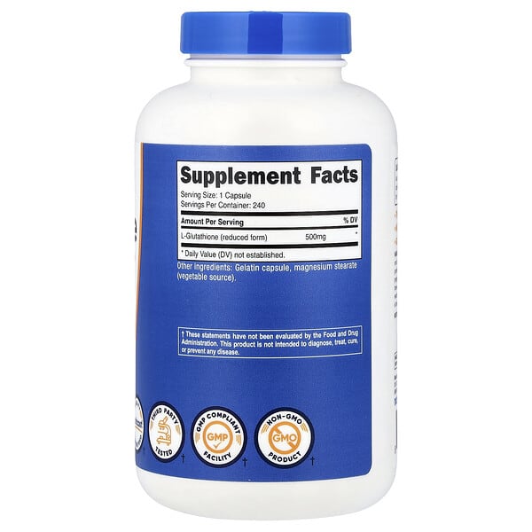 Alternative view of Nutricost, Glutathione, 500 mg, 240 Capsules